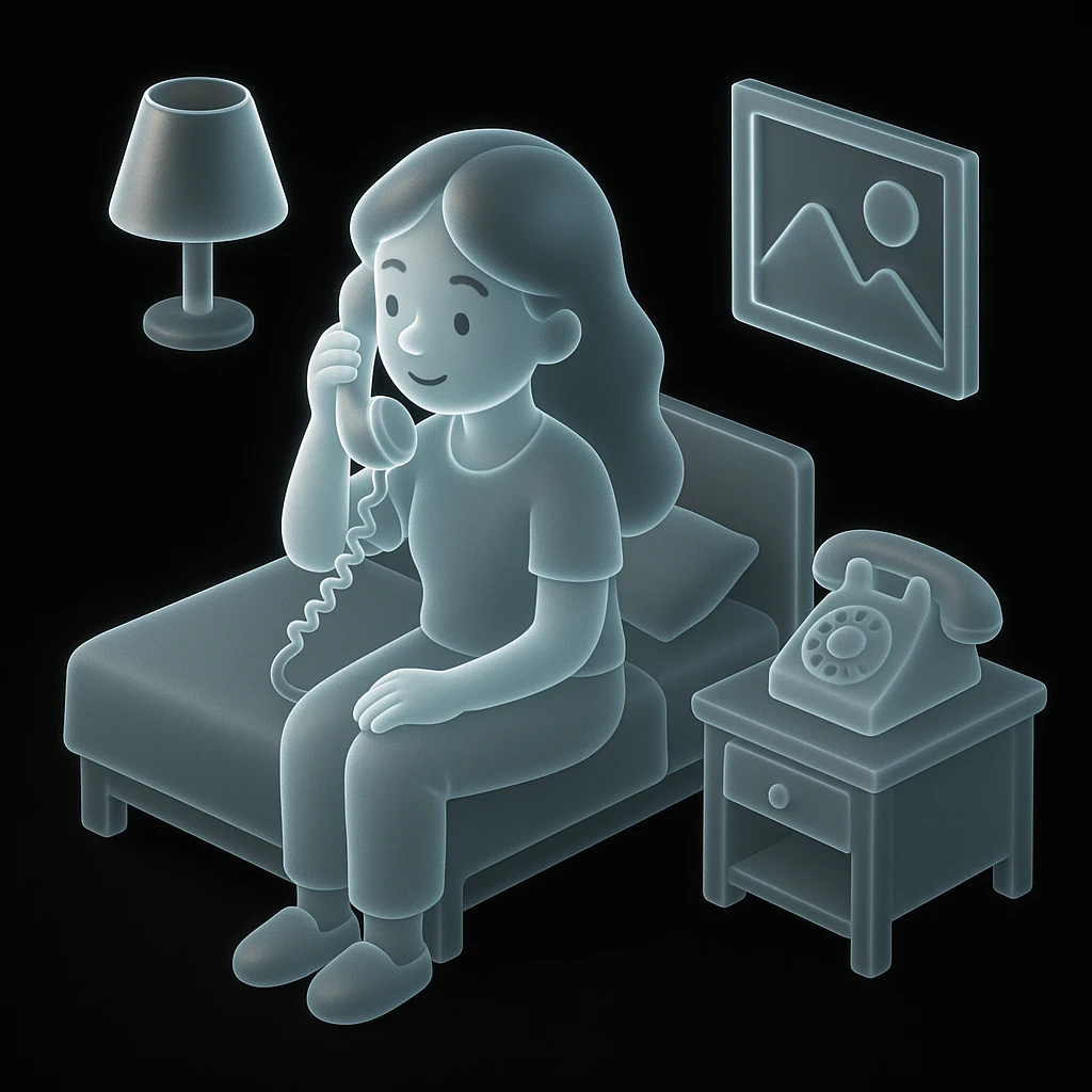 girl talking on telephone in her room emoji
