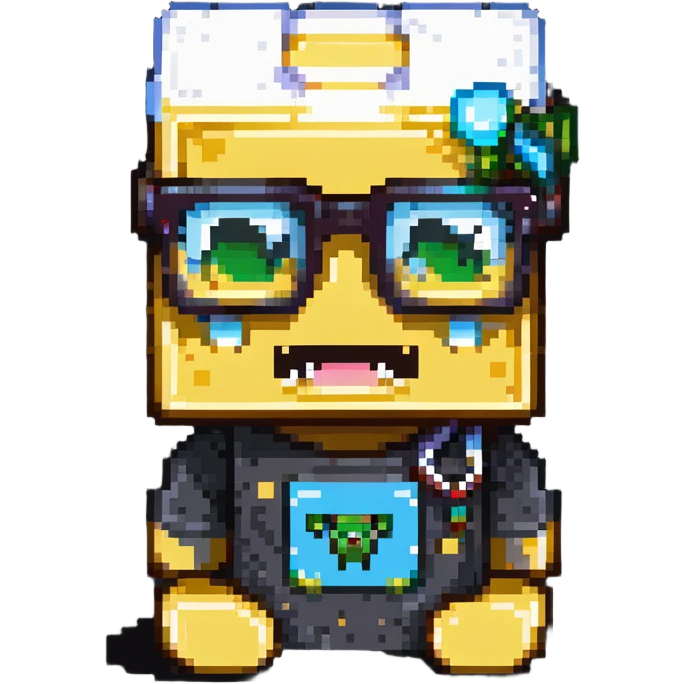 sponge with buck teeth and glasses wearing a Minecraft shirt emoji