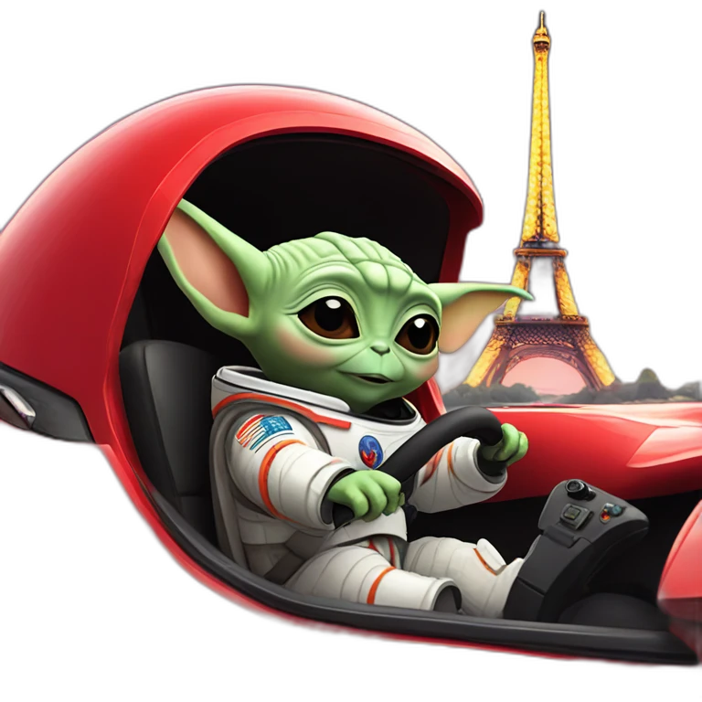 baby yoda unicorn driving a red ferrary in an astronaut suit in paris emoji