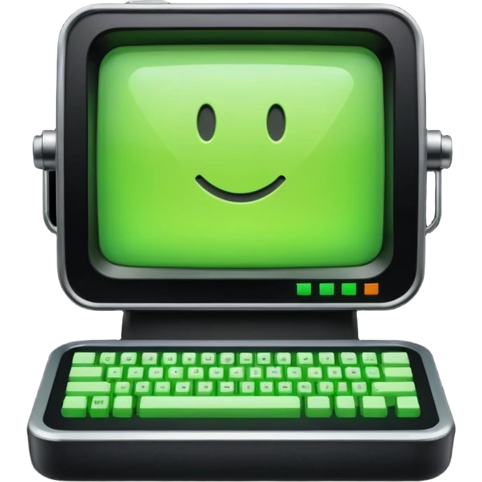 mac os icon code transpiler compiler terminal, black and green, retro emoji