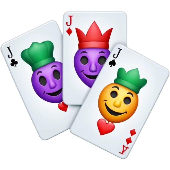 bunch of 3 poker cards, with crazy colorful jolly jokers inside, inversed face emoji