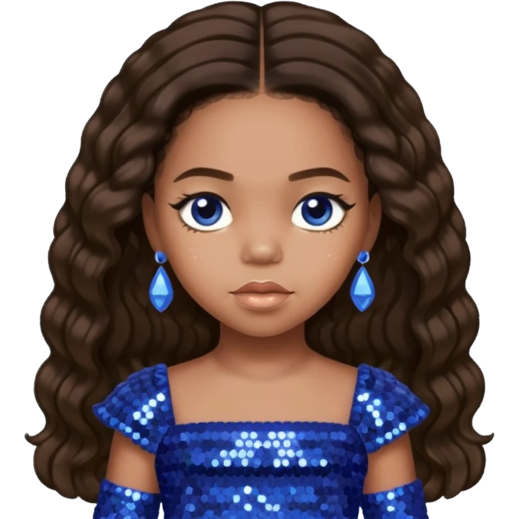 Blue Ivy Carter with long dark brown hair, periwinkle sequin outfit emoji