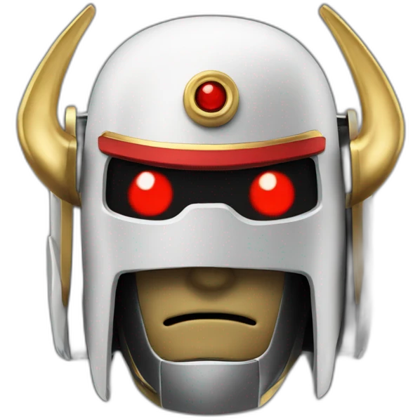 robot samurai with red eyes and gold horns on helmet emoji