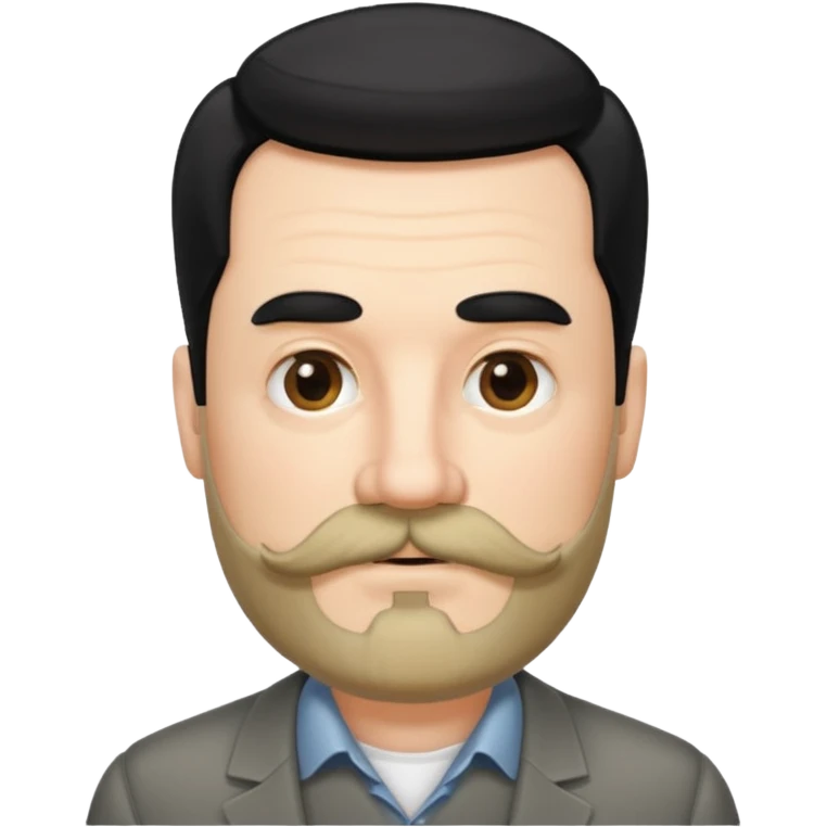 50 yr old white man, pale skin black hair with some grey highlights, side swept part, groomed moustache and beard emoji