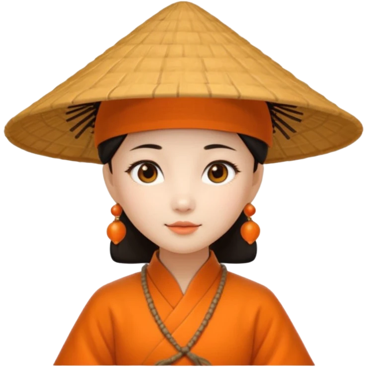 ancient chinese girl with conical hat, orange emoji