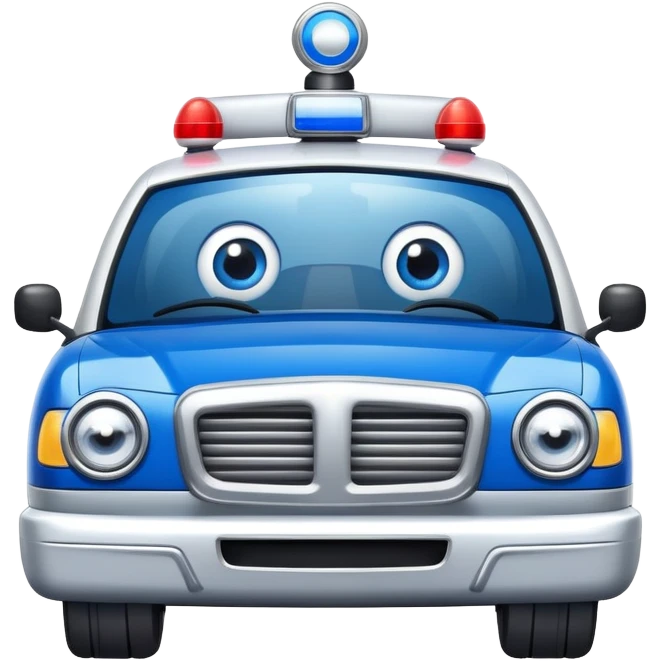 A police patrol car with big eyes and a brave, happy expression emoji