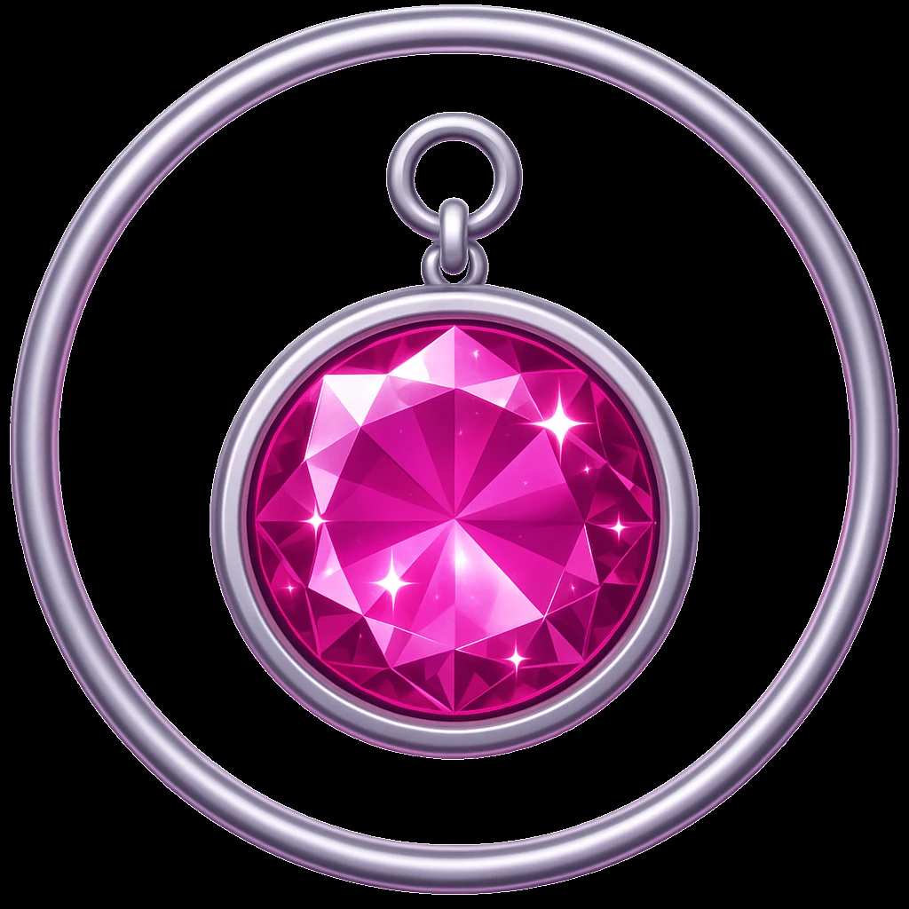 Add a pink hue and extra sparkle to the purple sugilite holographic gem charm with silver metal frame, keep emoji style, no gemstone accents emoji