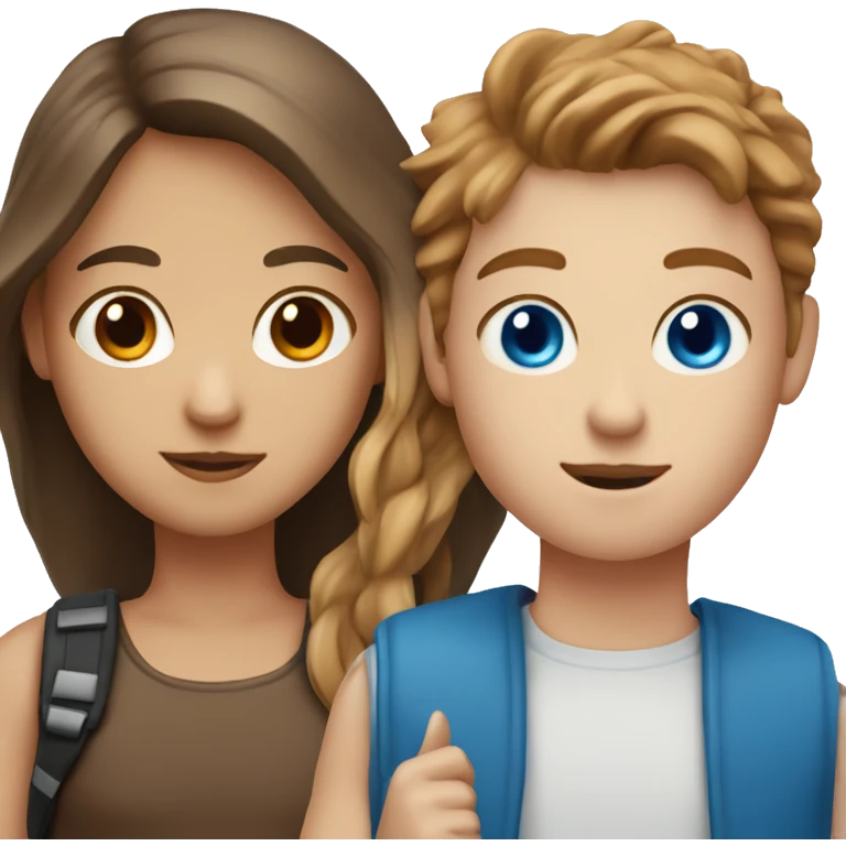 a white boy with blue eyes and brown hair next to a white girl with brown girl hair and brown eyes  emoji