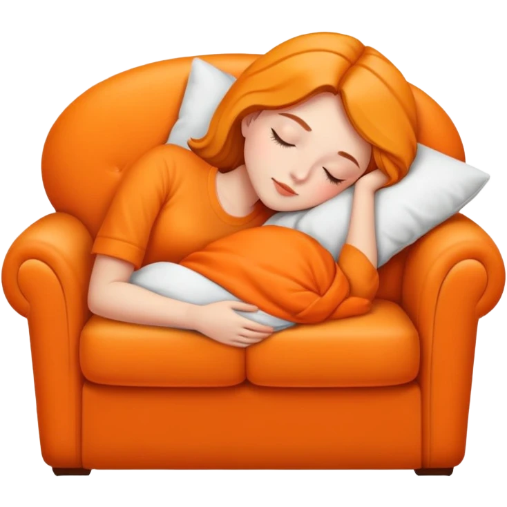 Подруга что пришла в гости и спит на оранжевом диване  emoji