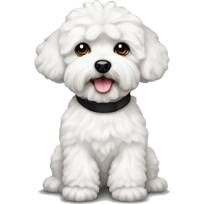 White maltipoo dog with left black ear  emoji