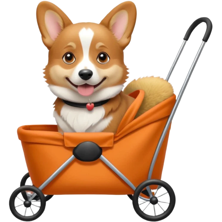 real looking corgi in a dog stroller, apple emoji style emoji