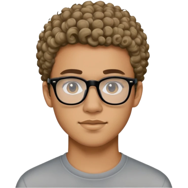 19 year old lightskinned young man with short curly hair and a trimmed beard and black glasses emoji