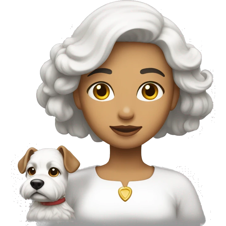 Dueña morocha con su caniche blanco emoji