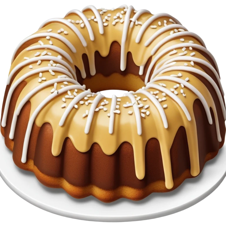 vanilla bundt cake with chocolate frosting and white sprinkles emoji