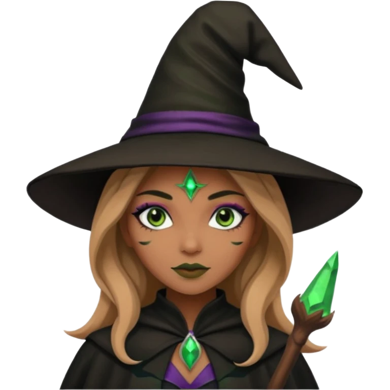 Pretty girl with Light brown skin dressed as a Witch emoji