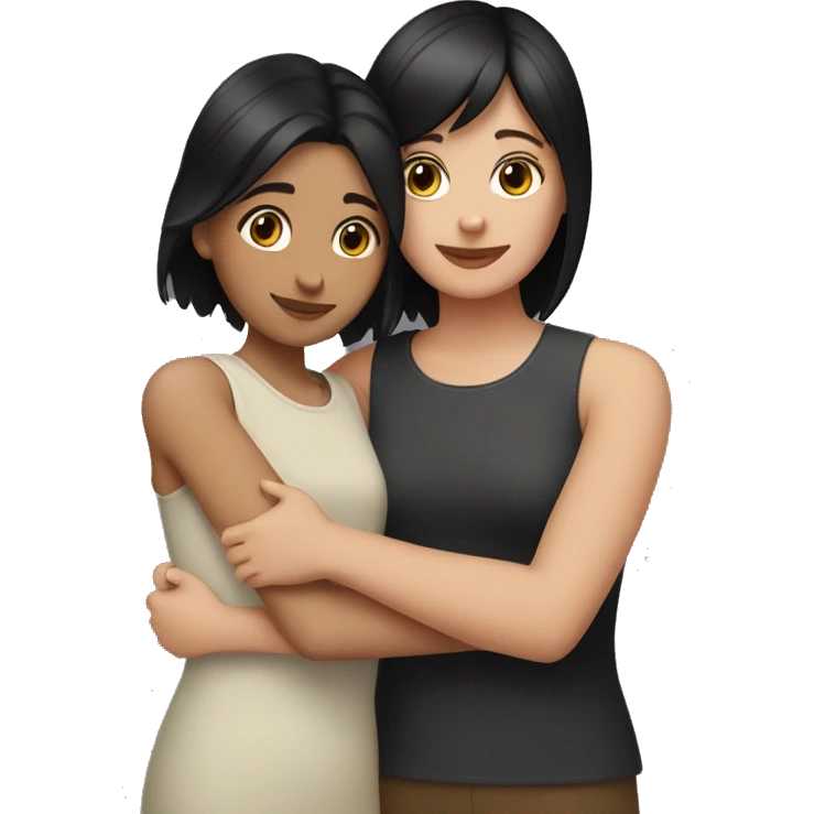 girl with black short hair hugging girl with a brown hair emoji