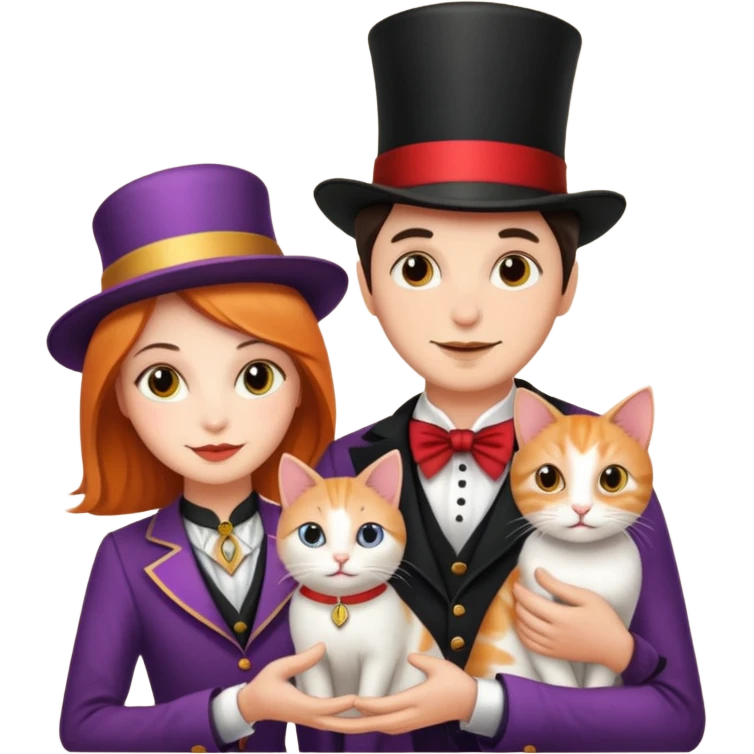 magician couple and their pet cat emoji
