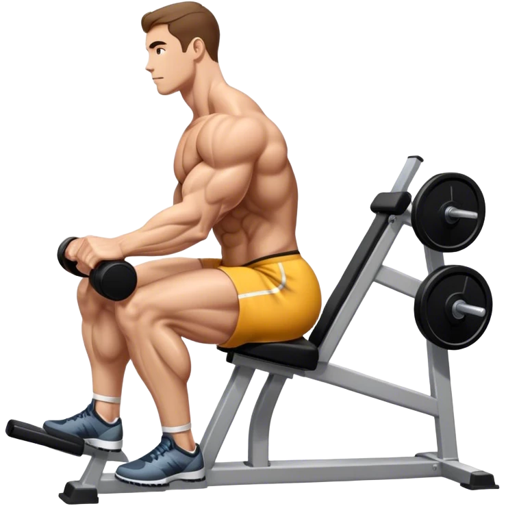 side-view bodybuilder seated weighted calf-raise machine lower leg exercise emoji
