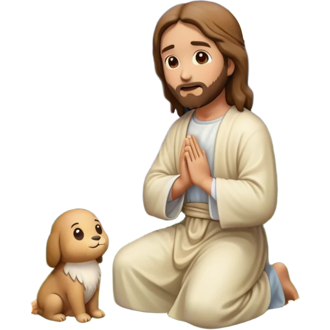 Jesus kneeling to pray in a garden, emoji style, night scene emoji