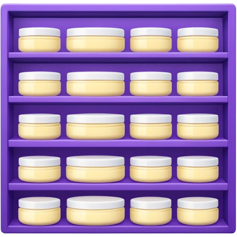 Japanese brand creams displayed on a purple storage shelf, arranged with horizontal variation and vertical consistency. emoji