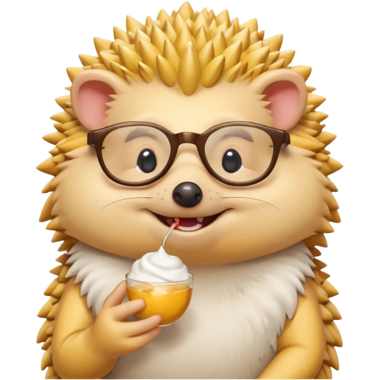 yellow hedgehog with glasses eating  emoji