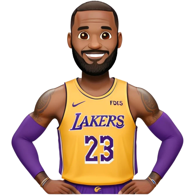 Happy smiling LeBron James in Lakers jersey with beard emoji