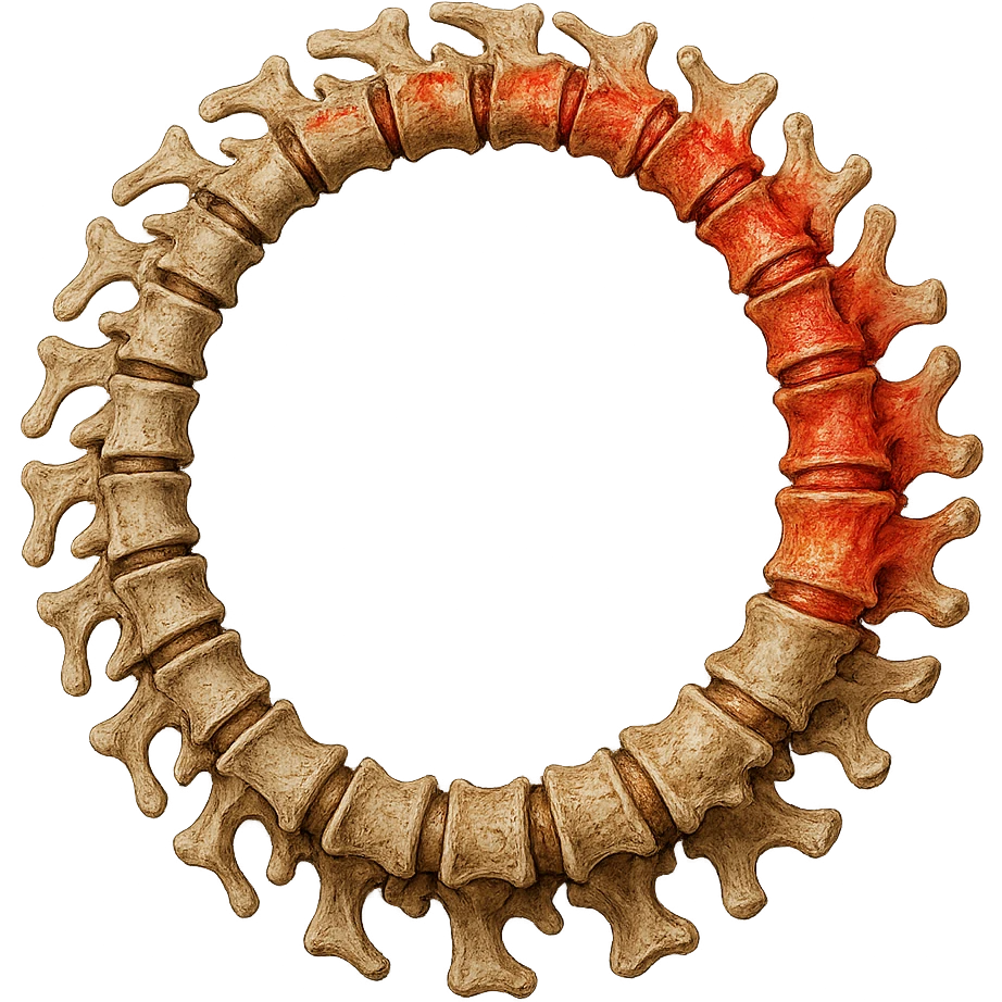 SPINA DORSALE ANATOMICA UMANA REALISTICA infiammata CHIUSA A CERCHIO, iperrealistica 4k, non disegnata emoji