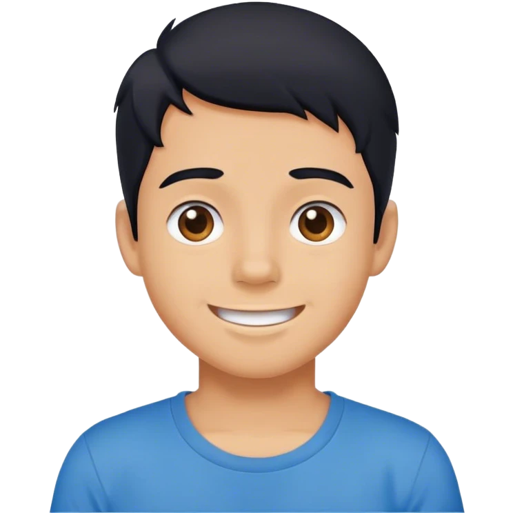 happy boy, black hair, wearing a blue t-shirt emoji