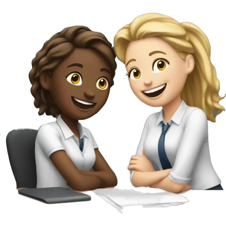 Two white girls laughing at work desk  emoji