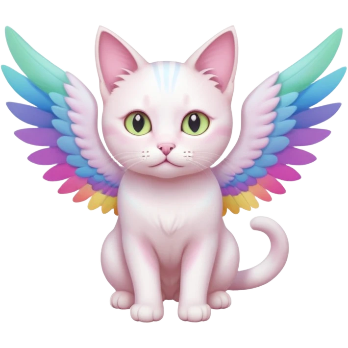 white albino cat-pastel coloured rainbow wings- mystic cat emoji