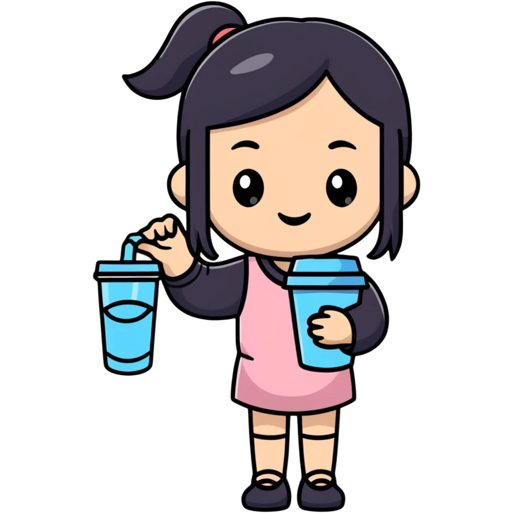 Chinese girl holding a water cup emoji