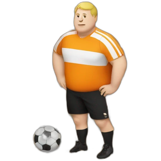 Fat white man play soccer orange and black emoji