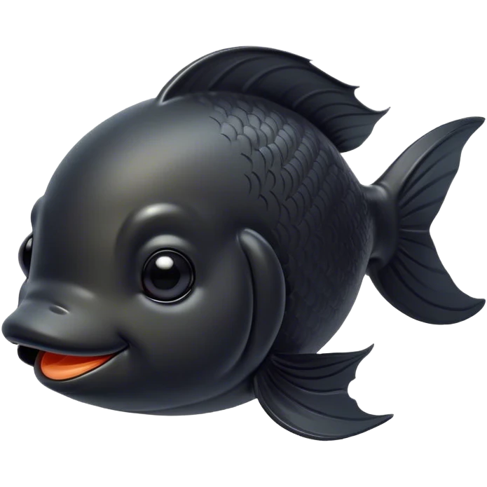 Meme-Worthy Cute Sleeping Black Goldfish Portrait Emoji, Head resting peacefully with a contented smile, showcasing a streamlined, graceful body and a luxuriously soft deep black hue, eyes closed in a serene, floating nap, Simplified yet hilariously adorable features, highly detailed, glowing with a soft, drowsy light, high shine, relaxed and utterly lovable, stylized with an air of playful laziness, bright and heartwarming, soft glowing outline, capturing the essence of a comically sleepy goldfish, so meme-worthy it feels like it could instantly become the next viral sensation of adorable slumber! emoji
