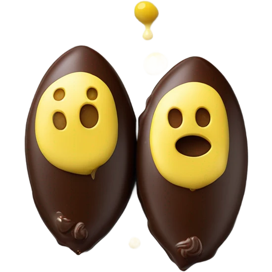 1 Chocolate quenelle and 1 vanilla quenelle on ornated glass plate with 3 small drops of yellow sauce emoji
