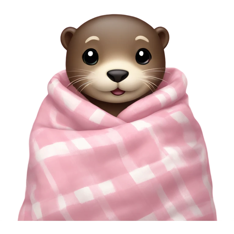 Cozy otter in baby pink checked blanket  emoji