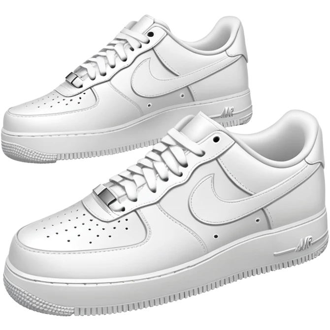 A pair of all-white Nike Air Force 1 sneakers positioned with one behind the other, clean white leather, classic AF1 silhouette, chunky sole emoji