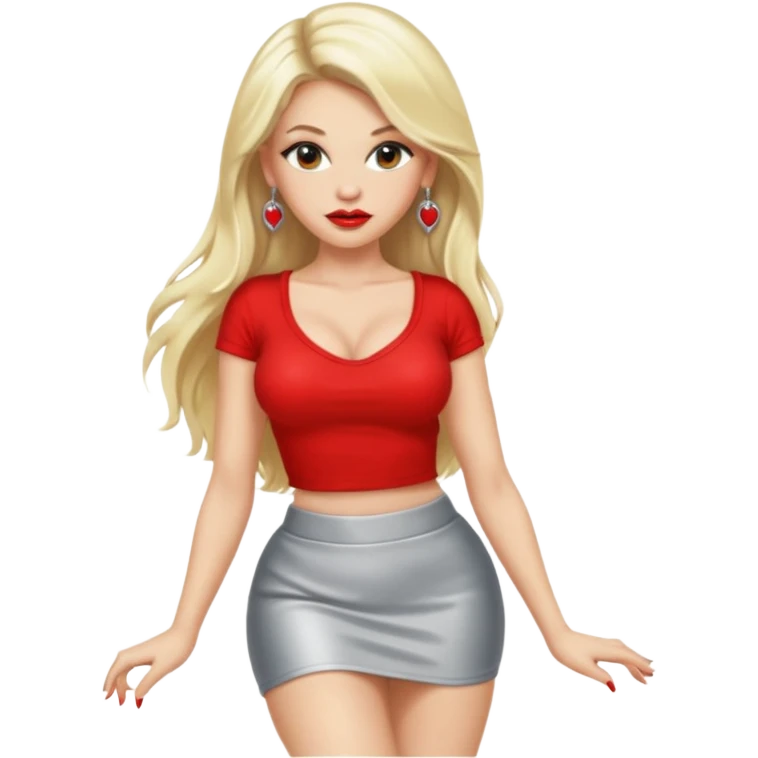 Blond female.long hair. Big tits. Red lips. Low top. Silver earrings. Mini skirt. High heels. Sexy pose emoji