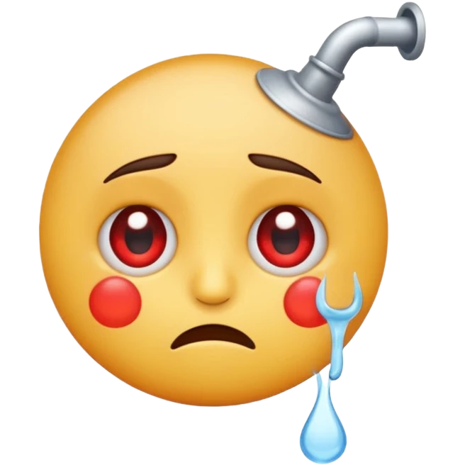 An emoji with red round watering eyes  with little upset face! emoji