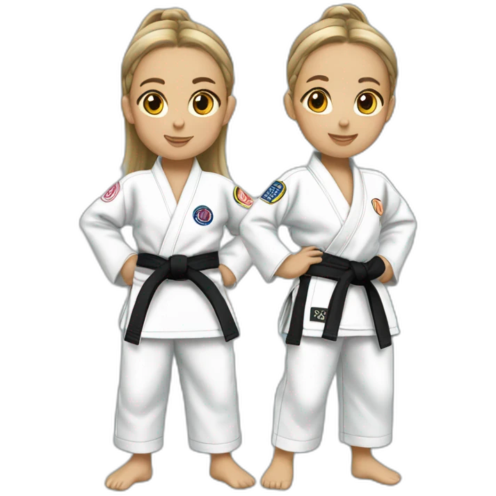 Twin girls wearing Jiu-Jitsu gi  emoji