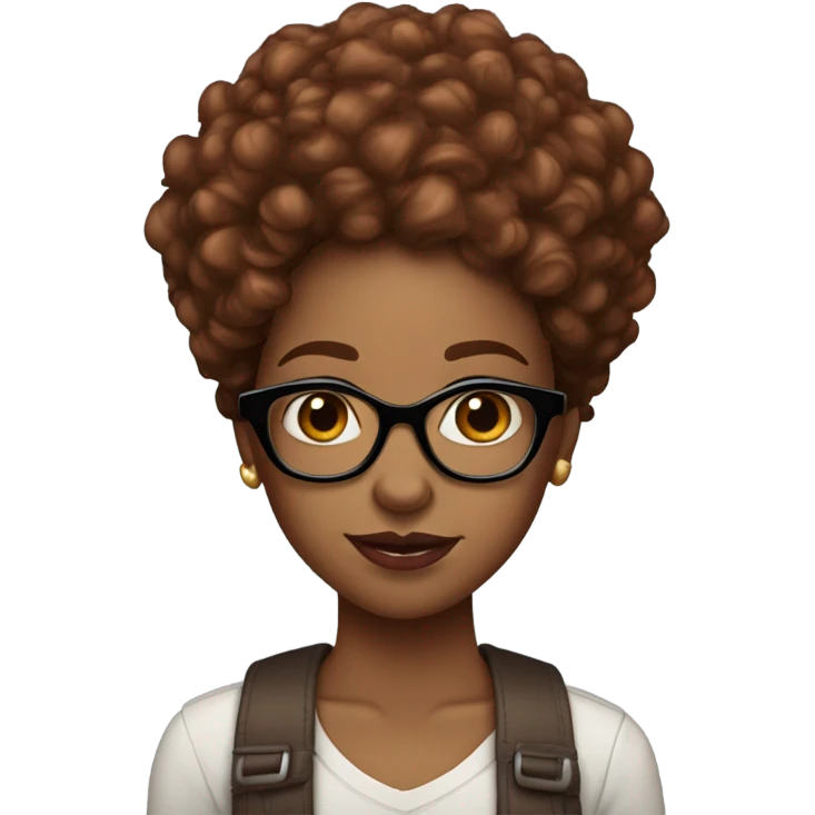 Brown skin girl with red curly hair glasses full lips brown eyes  emoji