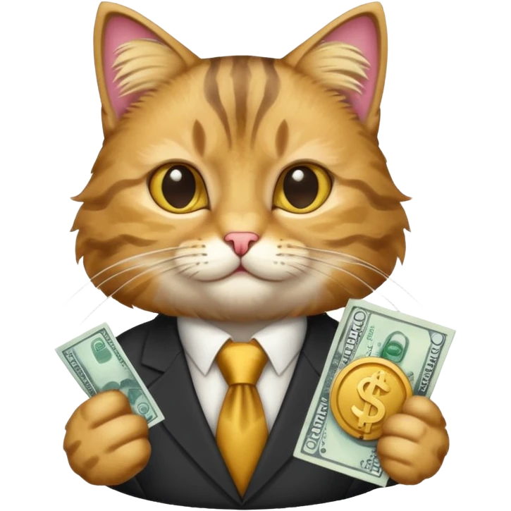 A business cat with a money sign, looking proud emoji