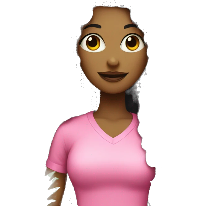 woman with long black curly hair wearing pink holding a pineapple in hangs emoji