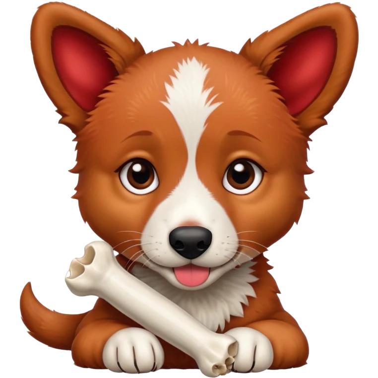 Red heeler puppy with bone in mouth emoji