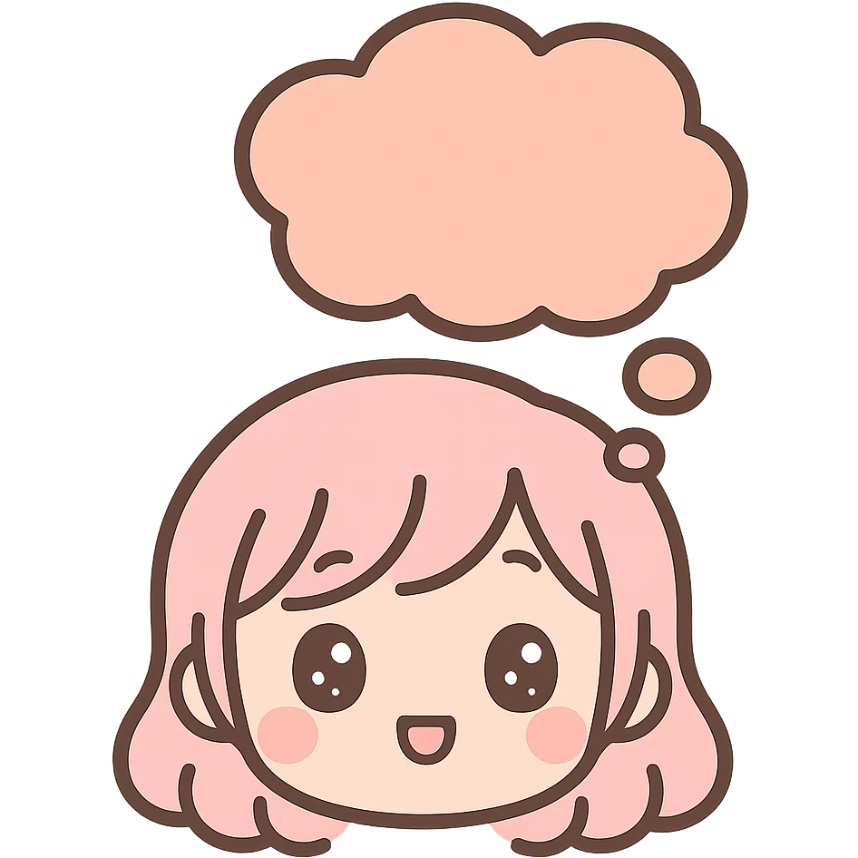 thought bubble only, kawaii chibi anime style, flat pastel colors, thick outlines, simple cute features emoji