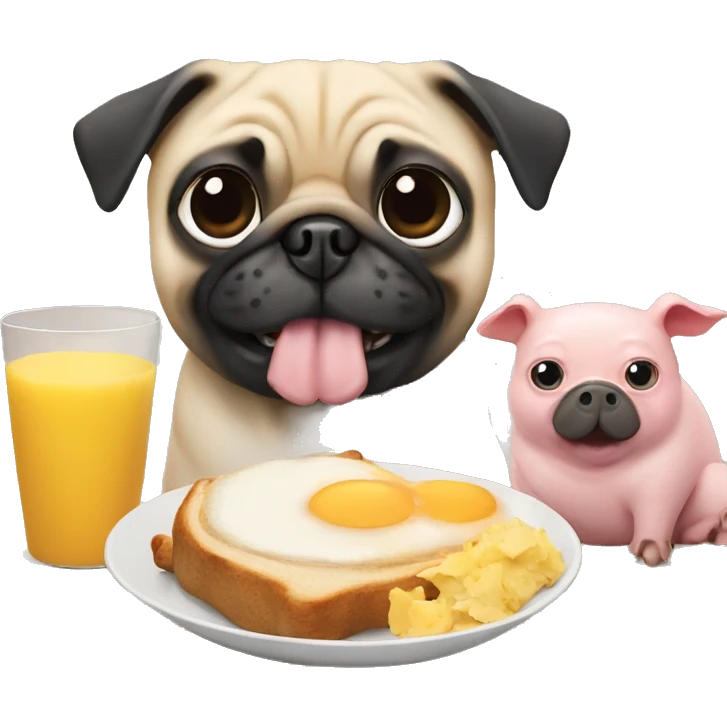 Pug and pig eating breakfast  emoji