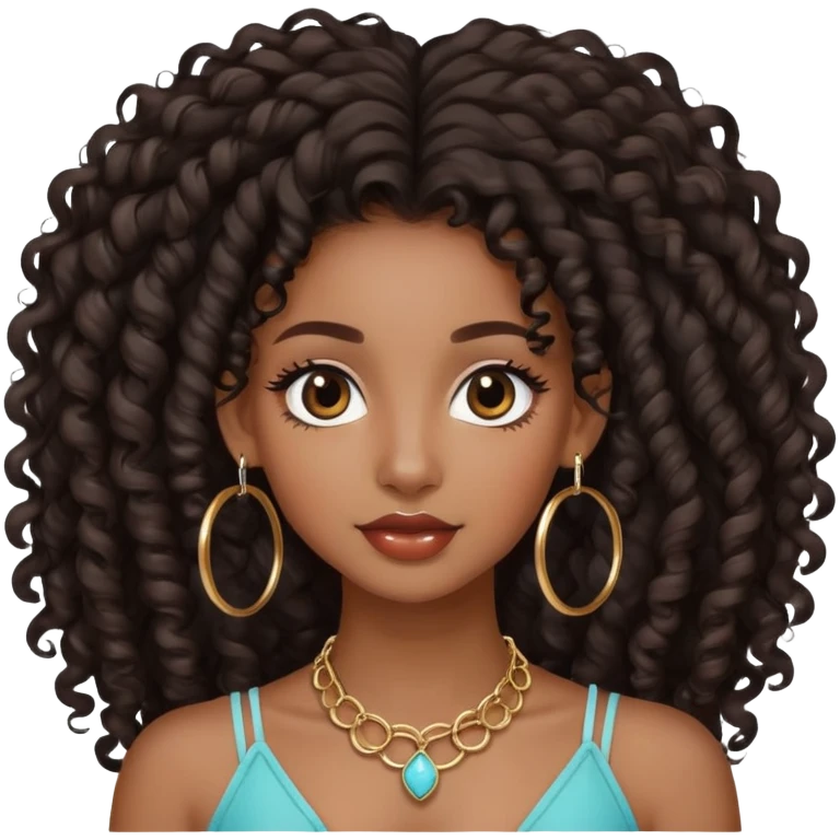 pretty black girl with long curly hair wearing hoop earrings and accessories emoji