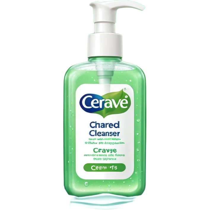 `CeraVe-shaped cleanser white rectangular pump bottle with soft green label CeraVe” stripe. Surrounded by floating water bubbles, glowing light particles, and a gentle green mist. Feels like a calm hydration spell in a bottle. Clean, glossy, emoji-style.`magical
 emoji
