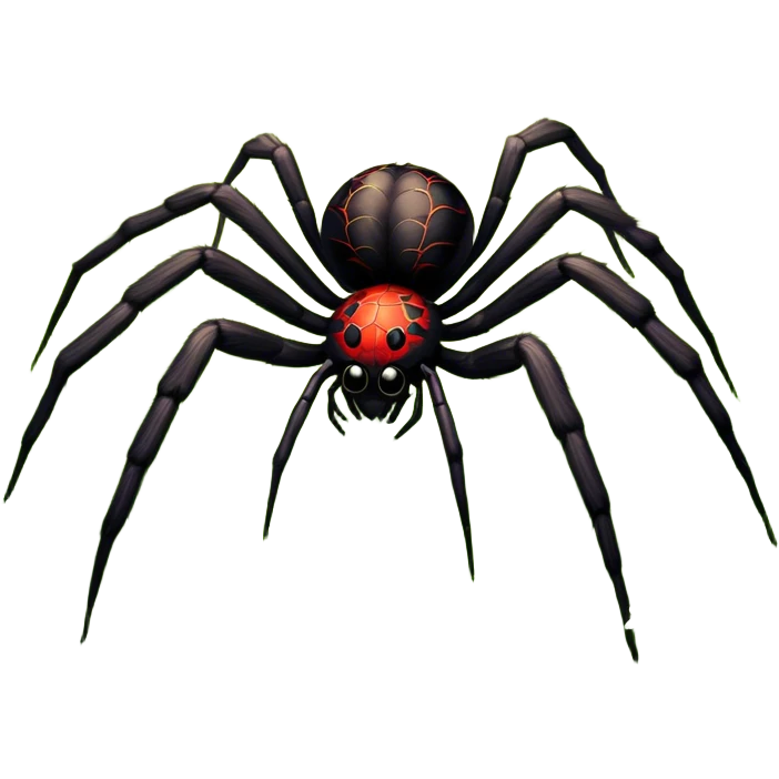 Huge spider sitting on grass with flowers, surrounded by a lush meadow. Detailed legs and body, with soft natural lighting enhancing its texture. Calm, serene background with vibrant greenery and a clear sky. Transparent background. emoji
