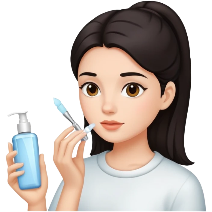 Girl with dark hair doing skincare emoji