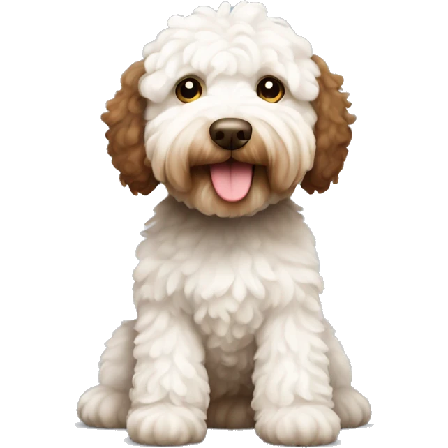australian labradoodle white and brown , white face, brown body, you can see the full body emoji
